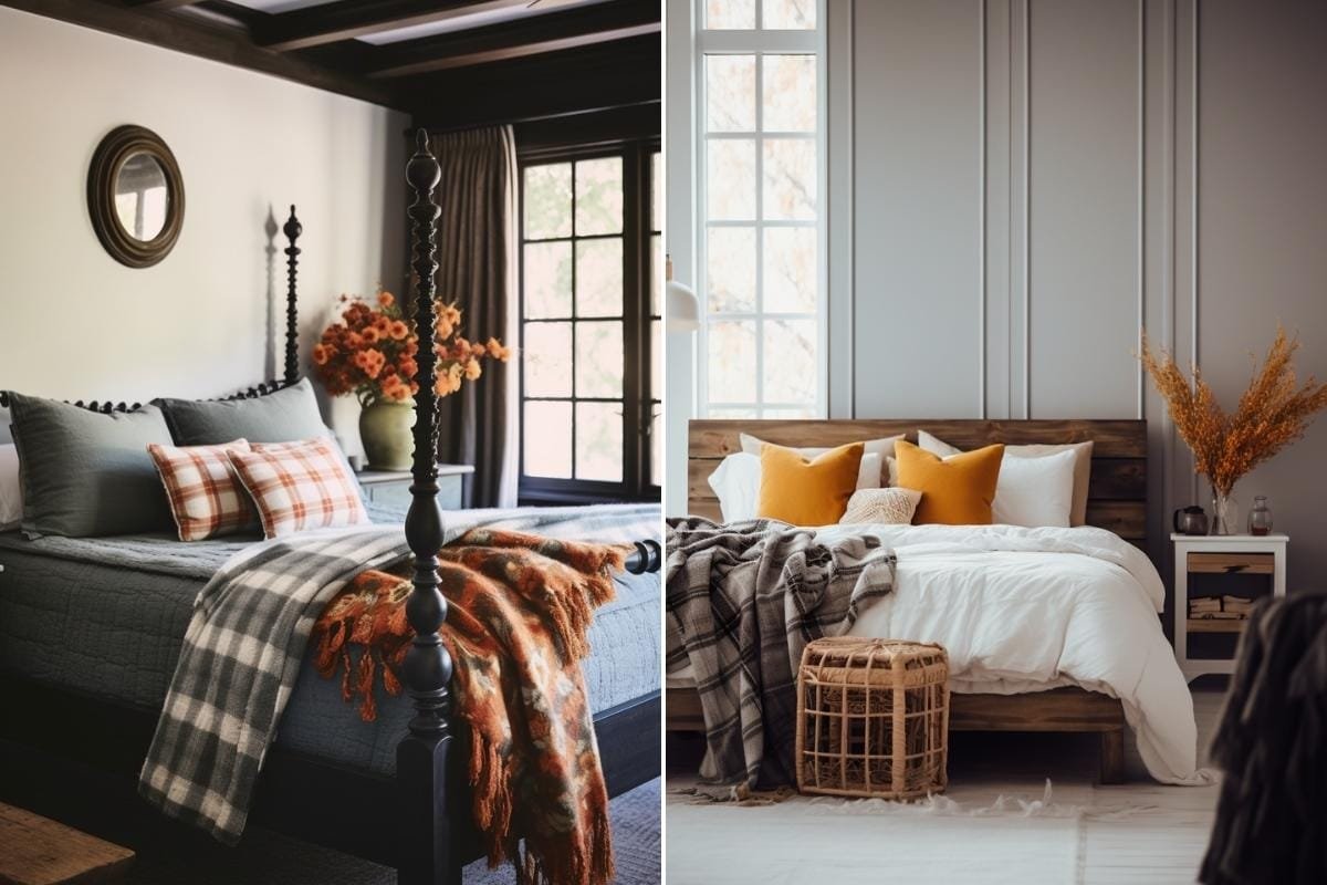 Idées de décoration de Thanksgiving à chambre à coucher confortable avec décorations neutres de la maison