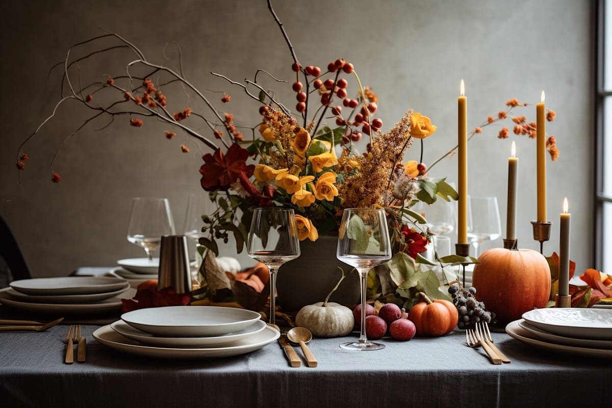 Centres de Thanksgiving et réglage de table