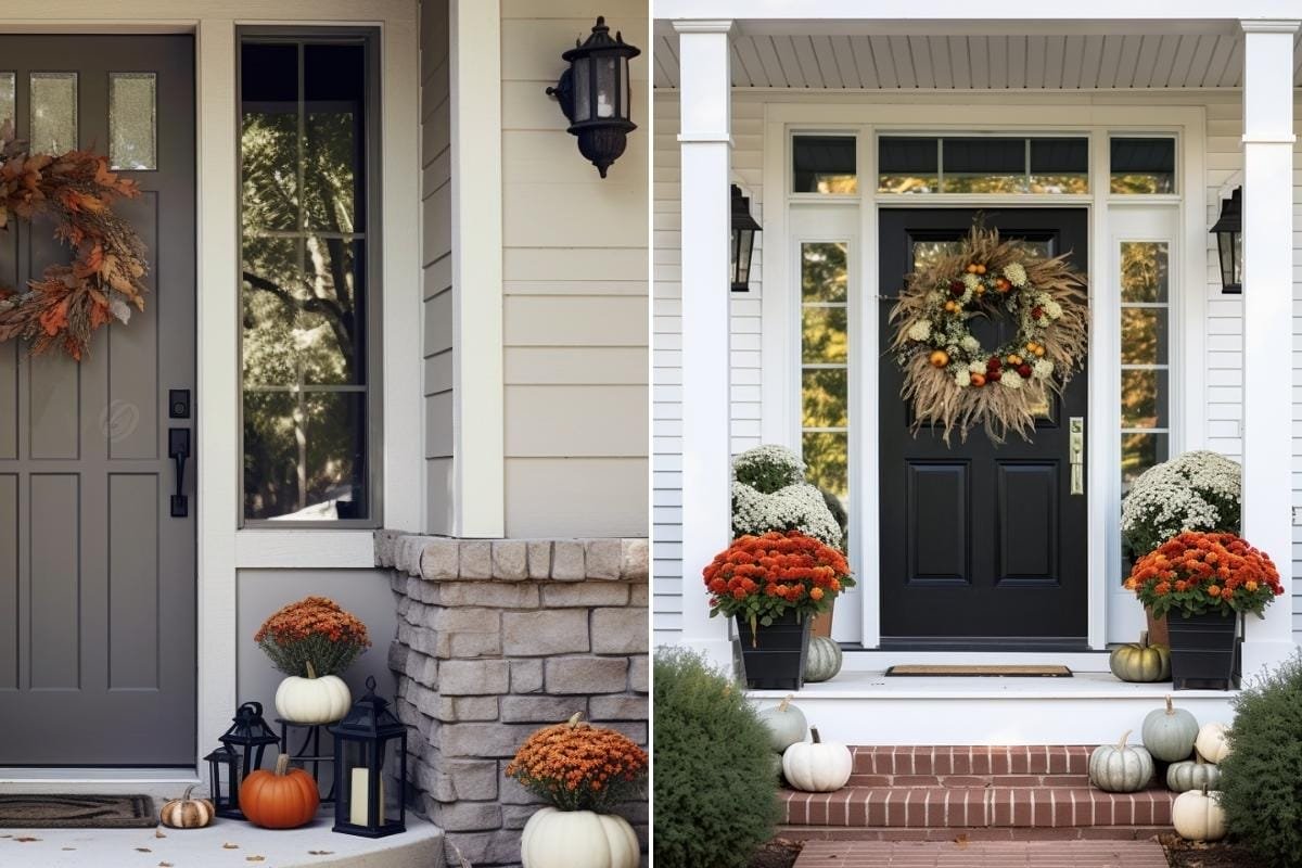 Décor de porte de Thanksgiving et couronne