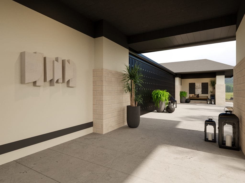 Exterior entry design with flow, by Decorilla