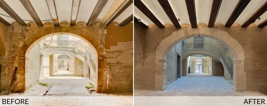 Restoration phases of the Valériola Palace, image provided by the Hortensia Herrero Foundation