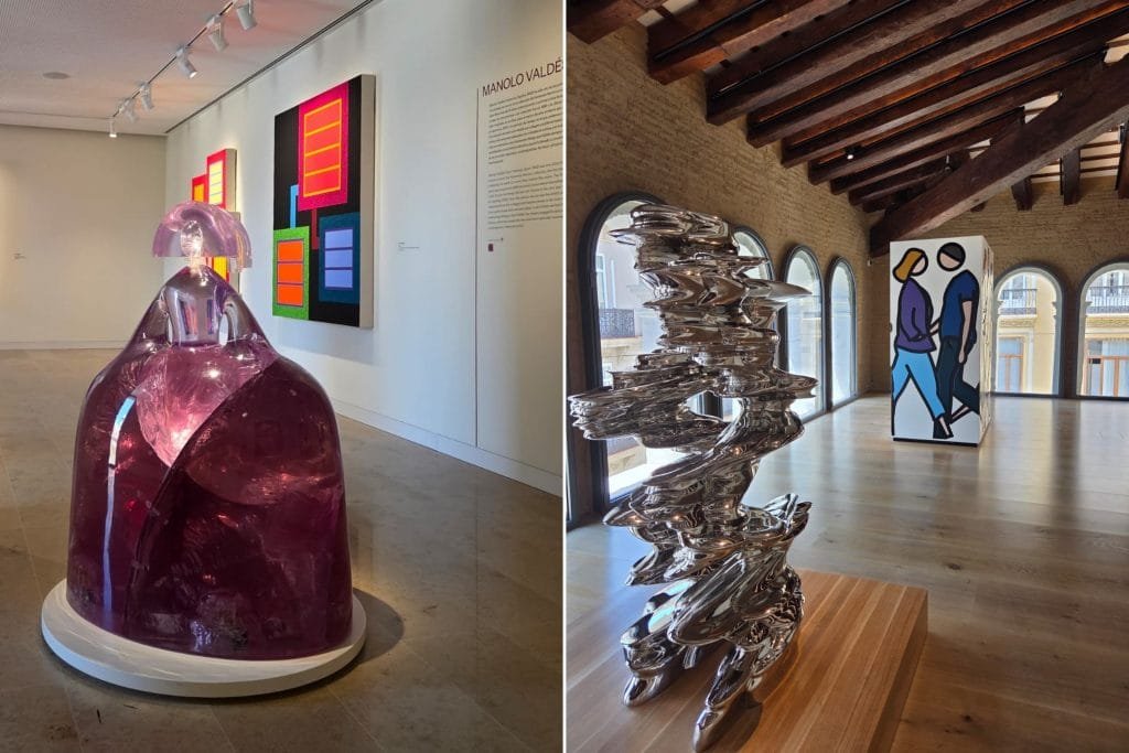 Installations CAHH (left to right), Reina Mariana by Manolo Valdés, Runner by Tony Cragg, Street 3 by Julian Opie, photos courtesy of Decorilla