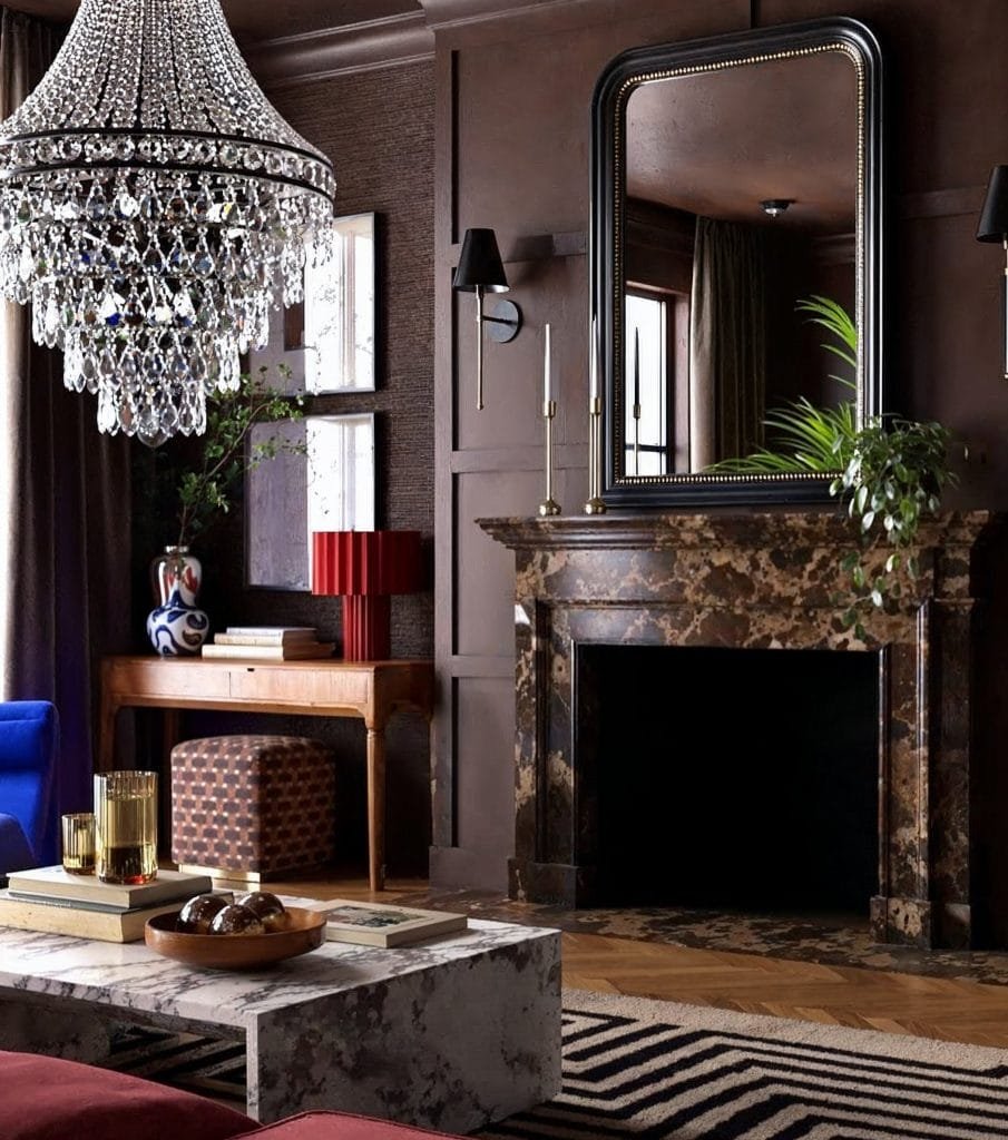 Dark and classic college living room by Decorilla designer, Marya W.