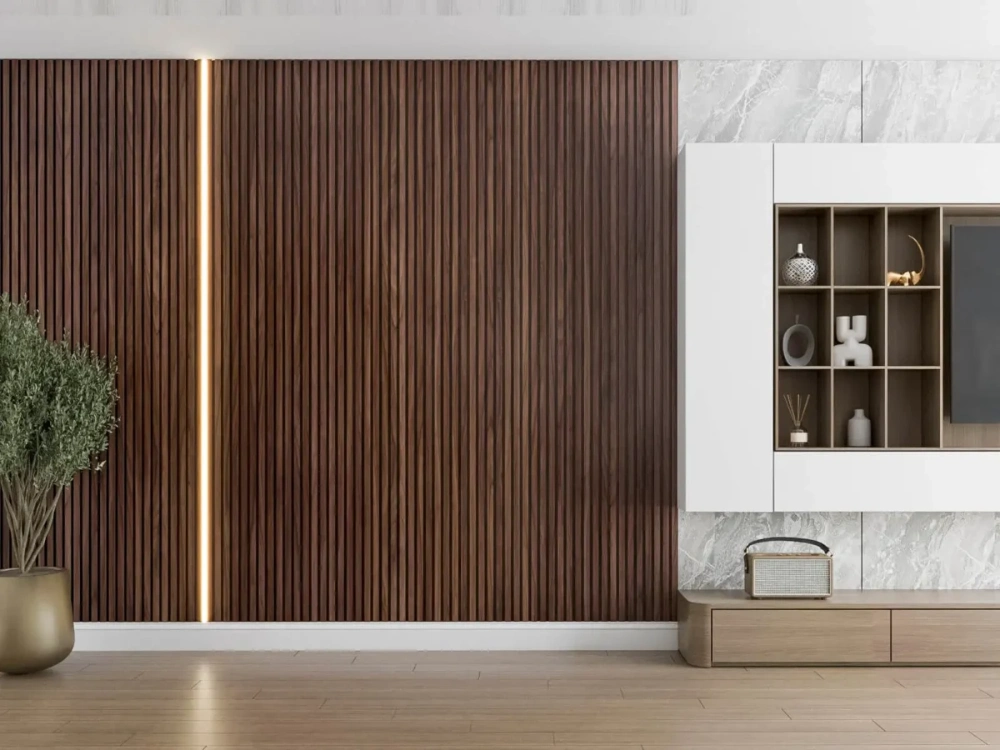 Wall panels with acoustic slats