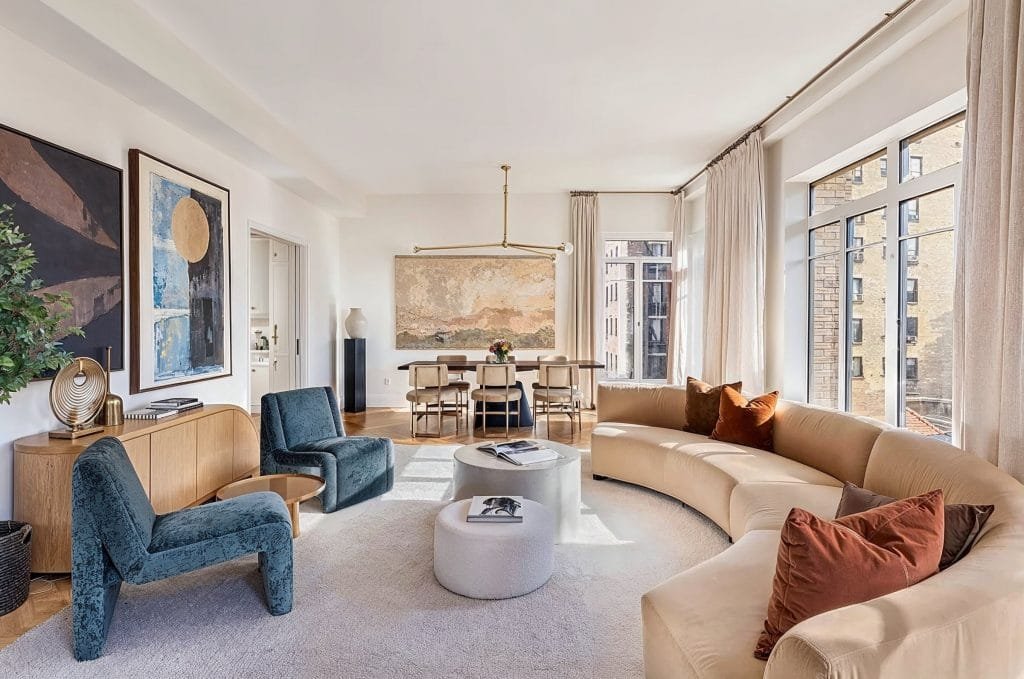 Contemporary trendy living room by one of Decorilla's top NYC interior designers, Leanna S.