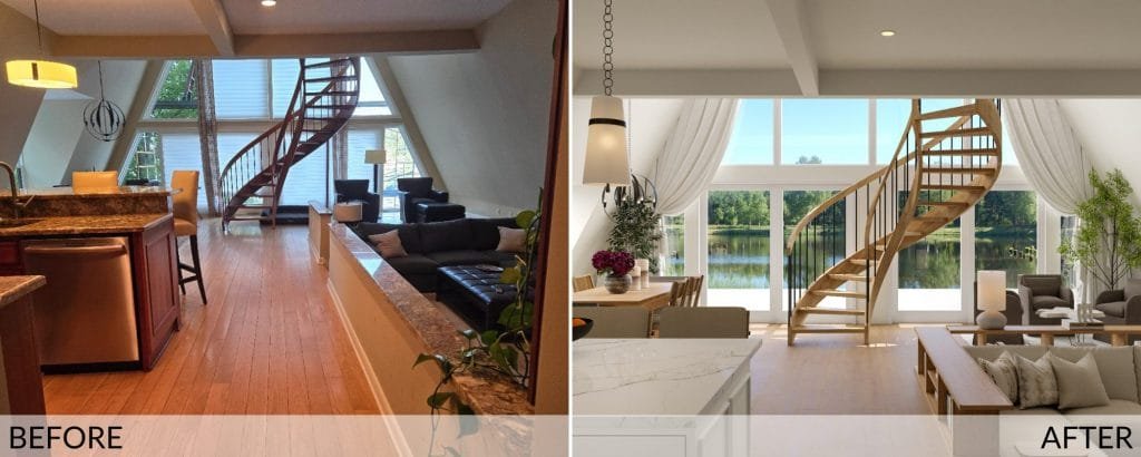 A-frame interior before and after design by Decorilla