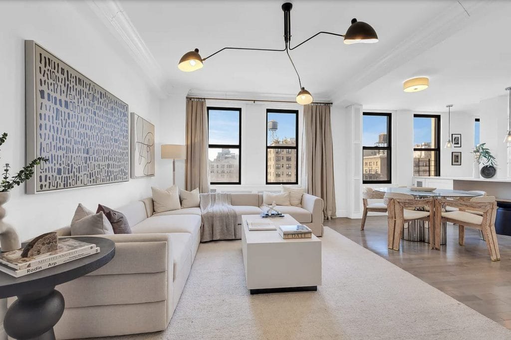 Living room trends 2026 applied in an organic living & dining room by Decorilla designer, Leanna S.