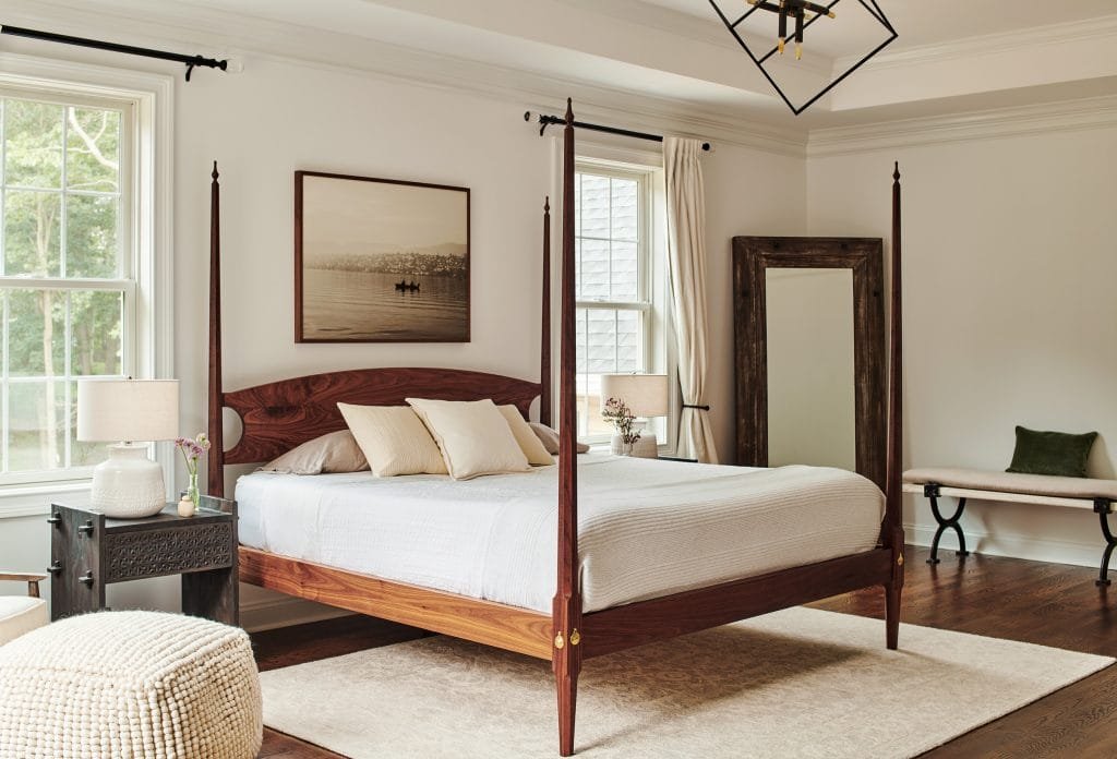 Four poster bed type in a transitional bedroom by Decorilla designer, Amy C.